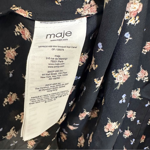 Maje ruffle trimmed ruched floral print satin midi dress - Picture 5 of 7